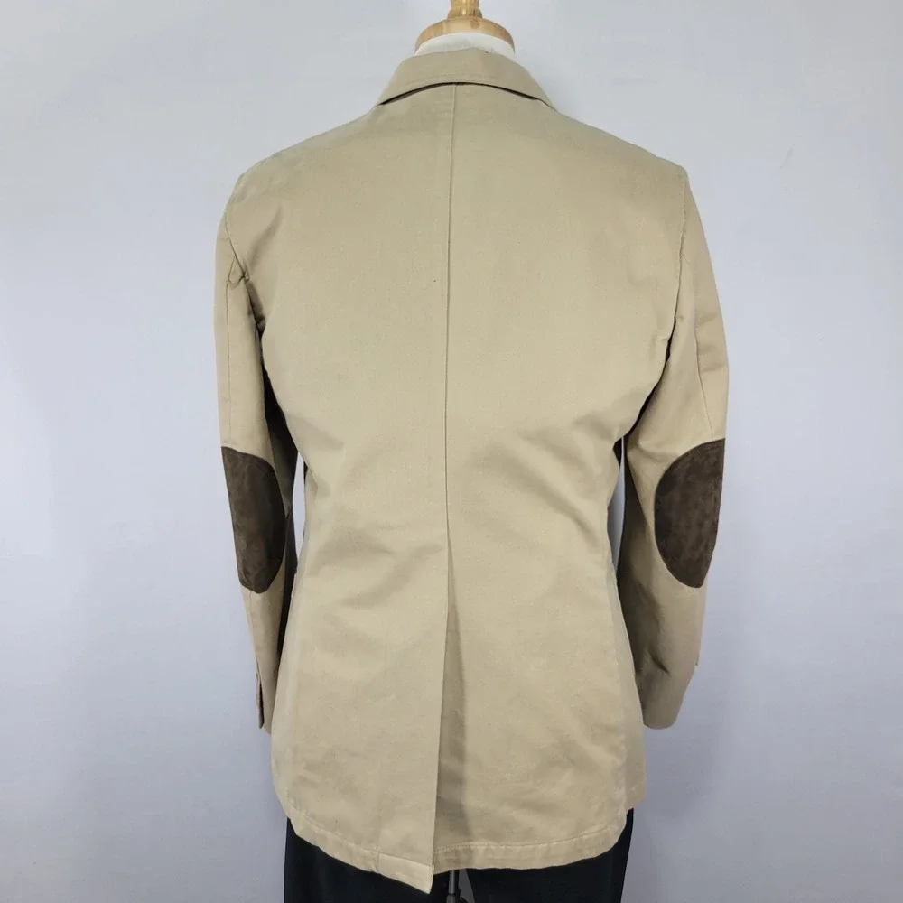 Lands End Mens Sport Coat Blazer Three Button Beige Cotton Surgeon Cuff Size 38R